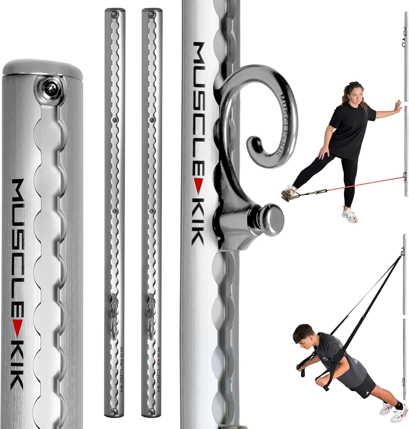 1) Double Silver Aluminum Wall-Mounted Anchor Fitness System - Adjustable, Multi-Functional, Space Saving Home Gym Solution for Strength Training, Workout Goals | 100+ Exercises, Easy Installation, 300lbs Capacity