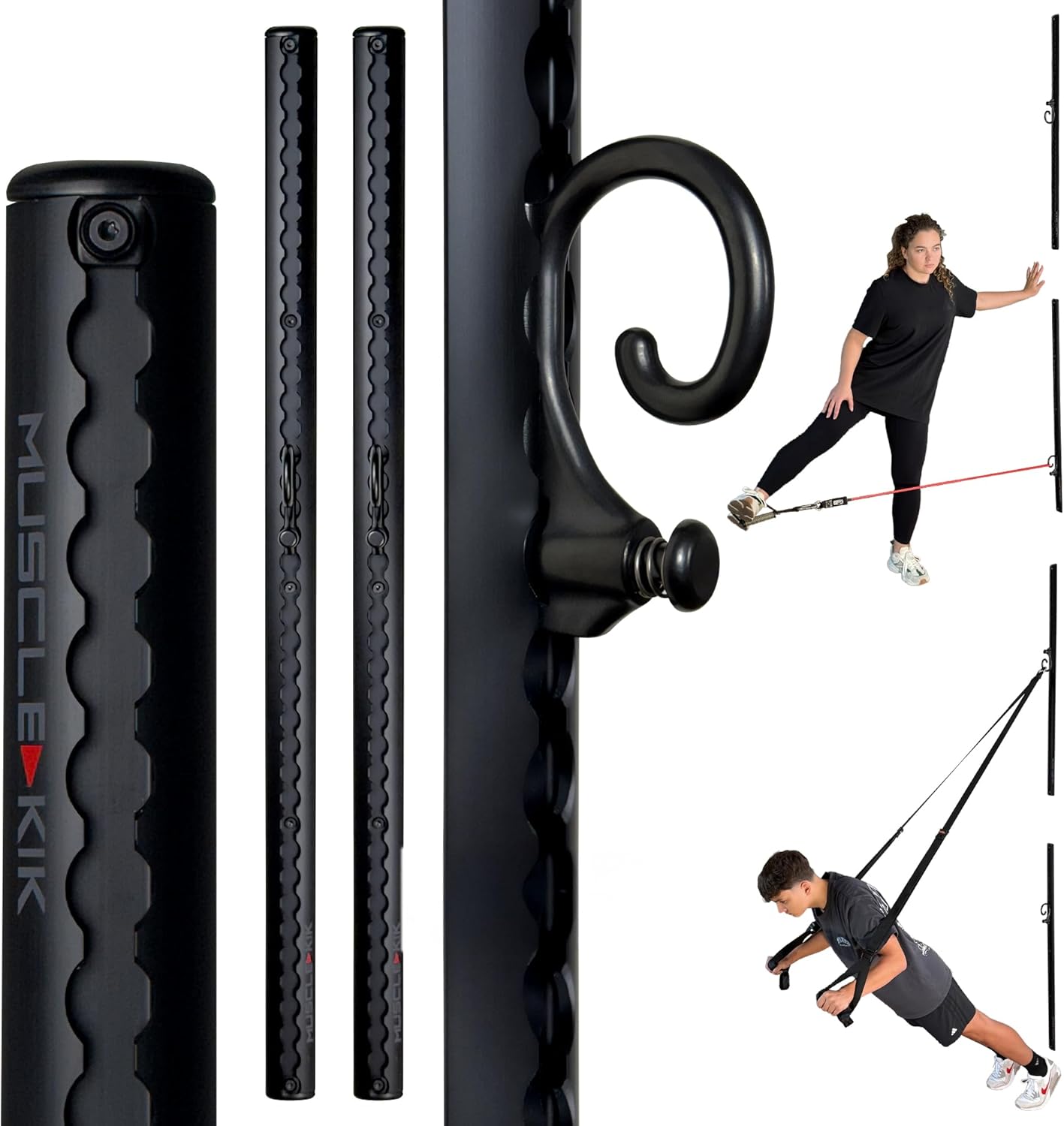 2) Double Black Aluminum Wall-Mounted Anchor Fitness System - Adjustable, Multi-Functional, Space Saving Home Gym Solution for Strength Training, Workout Goals | 100+ Exercises, Easy Installation, 300lbs Capacity