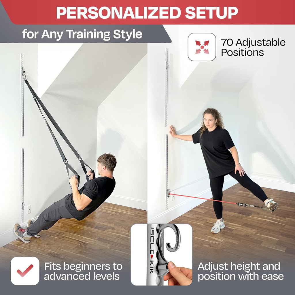 1) Double Silver Aluminum Wall-Mounted Anchor Fitness System - Adjustable, Multi-Functional, Space Saving Home Gym Solution for Strength Training, Workout Goals | 100+ Exercises, Easy Installation, 300lbs Capacity