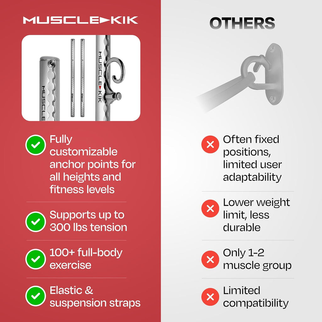 1) Double Silver Aluminum Wall-Mounted Anchor Fitness System - Adjustable, Multi-Functional, Space Saving Home Gym Solution for Strength Training, Workout Goals | 100+ Exercises, Easy Installation, 300lbs Capacity